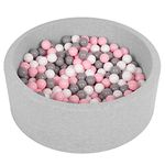 Selonis Soft Ball Pit Pool 90X30cm/200 Balls Round For Baby Toddler Foam, Light Grey:White-Grey-Light Pink