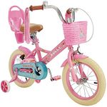 RULLY 16 Inch Kids Bike for 4 5 6 7 Years Girls with Training Wheels & Front Handbrake, Children Bicycle with Basket Bike Streamers Doll seat, Toddler Cycle Bikes, Pink