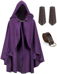 UQJE Medieval Cloak with Hood, Faux Velvet Cape for Renaissance, Purple