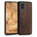 kwmobile Real Wood Case Compatible with Samsung Galaxy A51 Case - Hard Wooden Cover w/TPU Bumper - Dark Brown