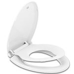 Hibbent Elongated Toilet Seat with Potty Training Seat Built-in, Toilet Seat Lid with Cover(Oval), Slow Close- White Color