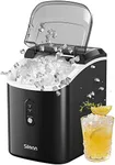 Nugget Ice Maker Countertop, Silonn Chewable Pellet Ice Machine with Self Cleaning Function, Pebble Portable Ice Maker with Ice Scoop for Home Kitchen Office, Black