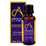 Absolute Aromas Organic Tea Tree Essential Oil 30ml - Pure, Natural, Undiluted, Cruelty Free and Vegan – for Aromatherapy, Diffusers and Face, Hair, Skin and Nail Care