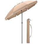 CHRISTOW Portable Beach Parasol Tilting Garden Sunshade Umbrella UV Resistant 2m (Taupe)