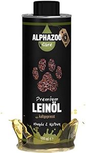 alphazoo olio di lino premium per cani, gatti e cavalli 500 ml, olio di semi di lino spremuto a freddo, olio energetico per il cuore e la circolazione, olio alimentare ricco di acidi grassi omega 3 6