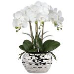 Orchids Artificial Flowers 18" White Phaleanopsis Orchid with Silver Ceramic Pots Real Touch Faux Orchid Plant Fake Orchid Flower Arrangement for Home Office Bathroom Living Room Wedding Decoration