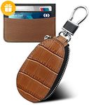 LUCKYCOIN Handmade Genuine Leather Car Key Case Holder for Women, Universal Car Key Fob Case with Key Chain Metal Hook for Audi,Ferrari,BMW,etc(Includes A Genuine Leather Card Holder)-Dark Brown