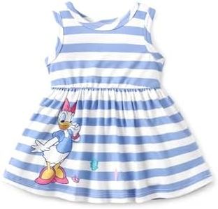 Disney Daisy Duck Toddler Girl Dress Blue White Striped Sleeveless Casual Summer Sundress Kids Birthday Party Home Outfits Clothes Size 5-6