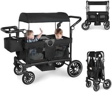 TODEFULL Wagon Stroller for 2 Kids, Collapsible All-Terrain Stroller Wagon, Kids Wagon Cart Featuring with Harnesses, Adjustable Double Push Handle & Removable Canopy, Convert to Baby Bassinet, Black