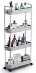 SOLEJAZZ 4-Tier Storage Trolley Cart Slide-out Slim Rolling Utility Cart Mobile Storage Shelving Organizer for Kitchen, Bathroom, Laundry Room, Bedroom, Narrow Places, Plastic, Grey