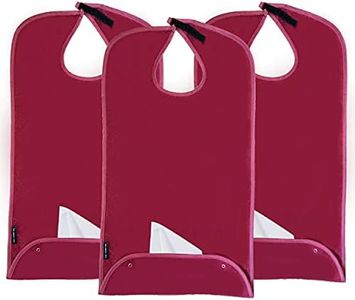 Classy Pal, Adult Bibs for Men & Women, Dress ‘n Dine Clothing Protectors for Eating, Senior Adult Bib Terry Cloth Crumb Catcher, Embroidered Design, Waterproof, Reusable, Washable (Maroon x 3pk)