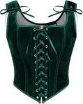 Bustier Tops for Women Renaissance Lace Up Overbust Corset Top Velvet Bustier Dark Green Size 10