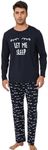 EISHOPEER Men's Pajama Set Cute Printed Long Sleeve Top and Long Pants Soft Sleepwear Pjs Sets S-XXL, Navy Blue, Large