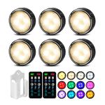 Onumii Under Cupboard Kitchen Lights Battery Operated LED Under Cabinet Lights, Stick on Wardrobe Lights Under Counter Lights Remote Control, RGB Puck Lights, 6 Pack - Black