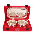 INDIAN ART VILLA Silver Plated Bowl Set with Embossed Tray and 2 Spoon, Diwali Gift Item, 300 Ml Each