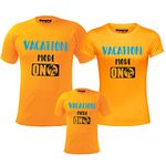 Hangout Hub HH63 Men's Women's & Boy's Round Neck T-Shirt Vacation Mode On (Yellow;Men L(40);Women M(36) ;Boys 2-4 Yrs) Pack of 3 Family T-Shirts