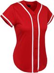 Hat and Beyond Womens Baseball Button Down Tee Short Sleeve Softball Jersey Active Shirts Made in USA, 3up01 Red/White, Medium