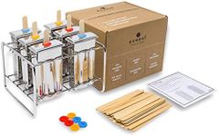 Ecozoi Stainless Steel Popsicle Molds and Rack - 6 Square Ice Pop Makers + 30 Reusable Bamboo Sticks + 12 Silicone Seals + 1 Cleaning Brush +1 Rack