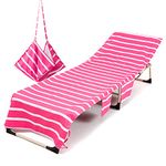 Morbuy Beach Chair Cover Towel, Solid color Striped Beach Towel Lounger Bags with Pockets Sunbed Towels Fitted Microfiber Sun Lounger Towels for Summer Outdoor Pool Vacation Travel (pink)