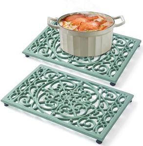 Notakia 9.6 x 6.3 Inch Cast Iron Trivet Set, Large Metal Trivets for Hot Dishes Pots Pans Decorative Kitchen Trivets, Heat-Resistant Trivet Mats for Quartz Countertops, Green Kitchen Accessories