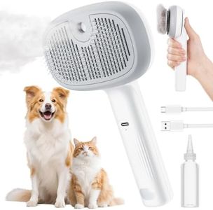 pecute Katzenbürste mit Dampf, Multifunktionale Katze Steamy Brush, Katzenbürste mit Spray Große Kapazität Wassertank, Dampfbürste Katze Massage Kamm für Langhaar Hunde Katz, Nur Kühler Nebel (Weiß)