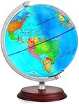 TTKTK Illuminated World Globe for Kids & Adults All Ages with Wooden Stand,Built in LED for Educational Night View Globe lamp for Kids Home Décor and Office Desktop（Contains pen and Cleaning Cloths）