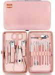 Utopia Care - 15 in 1 Stainless Steel Professional Manicure Pedicure Set Nail Clippers Kit – Portable Travel Grooming Kit - Facial, Cuticle and Nail Care for Men and Women (Pink)