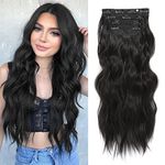 Hair Extensions Clip in 4PCS Dark Brown 20Inch Hair Extension Long Wavy Full Head Clip in Hair Extension Synthetic Fiber Hair Pieces for Women