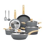 Kitchen Academy Induction Hob Pans and Pots Set Non Stick, Gray Granite Nonstick Cookware Set 12Pcs, PFOA & PFAS Free