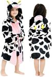 LOLANTA Kids Robe Hooded Fleece Bathrobe Girls Sleepwear Cow Animal Bathrobe Toddler Housecoat Birthday Gifts (Cow 2-3T)