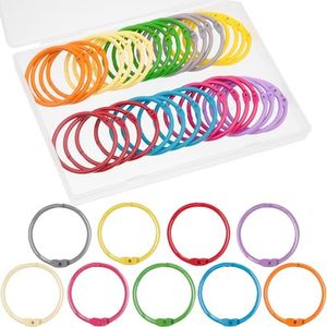 AKONEGE 1.8 Inch (36 Pack) Metallic Loose Leaf Binder Rings 45mm Colorful Metal Steel Book Rings Keychain Key Rings Notebook Paper Rings for Index Cards Flash Cards for School Office Home, 9 Colors