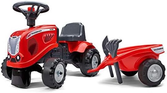 Falk MC Cormick - Soporte para Tractor con Remolque, a Partir de 12 Meses, Fabricado en Francia, Pala y rastrillo incluidos, 2 Estilos de personalización, Placa de matrícula Personalizable 220C