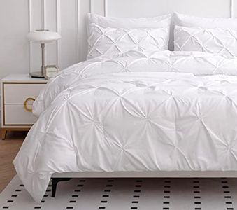 Lane Linen Full Comforter Set – 7 Piece Bed in a Bag – Pinch Pleated Full Size Bedding Set with Comforter, Flat Sheet, Fitted Sheet, Pillowcase & Sham – Soft Pintuck Bed Set - White