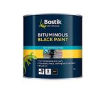 Bostik Bituminous Black Paint, Waterproofing Paint for Metalwork and Roofs, Brush On, Colour: Black, 1L Tin