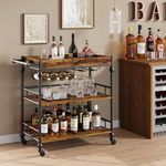 IDEALHOUSE Bar Cart, Bar Carts for The Home, 3 Tier Bar Cart with Wheels, Portable Home Bar & Serving Carts, Rolling Cart with Wine Rack and Removable Tray for Living Room, Kitchen, Dining Room