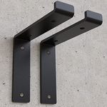 ZANTEM Heavy Duty Shelf Brackets Black, 2 Pcs Industrial Steel Shelf Brackets for Wall Mounted DIY Floating Shelf (155mm Approx 6in - Down)