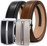 ITIEZY Mens Ratchet Belt,Genuine Leather Dress Belts 2 Pack with Slide Automatic Buckle in Gift Box