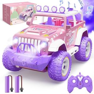 DEERC Pink Remote Control Car for Girls with Fog Mist & Music, 1:16 RC Car with LED Lights for Kids, 2.4Ghz All Terrain SUV Truck Gifts, Off-Road Racing Vehicle Toy Car, Girls Toys