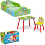 Delta Children - CoComelon 4-Piece Toddler Room-in-a-Box Set – Includes Sleep and Play Toddler Bed, Table, 1 Chair and Toy Box, Green