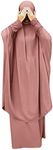 IKADEX Prayer Clothes for Muslim Women Islamic Abaya Suit Maxi Skirt + Khimar Hijab 2pcss Burka Jilbab Kaftan, Pink, One Size