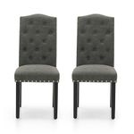 ALPHA HOME Tufted Dining Chairs Set of 2, Faux Leather Parsons Diner Chairs Upholstered Padded Modern Dining Room Chairs with Button Back Wooden Frame Stylish Kitchen Chairs, Grey