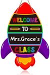 GROWTHMAGIC Welcome Sign for Classroom Door Decorations - 14.6" X 10.5" Teacher Door Sign Personalized Rocket Shape Classroom Door Sign Teacher Name Sign