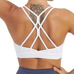 YOGAPRO Women's Sports Bra, Crisscross Back Padded Strappy Sports Bra Medium Support Yoga Bra with Removable Cups, White, Medium