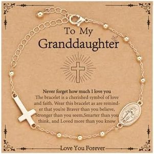 VULETO To My Granddaughter Gifts from Grandma, Virgin Mary Cross Link Chain Bracelet First Communion Confirmation Baptism Christmas Birthday Jewelry Gifts for Her Teenage Girls