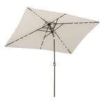 Outsunny 6' x 10' Patio Umbrella with 22 LED Solar Lights and Tilt, Rectangular Outdoor Table Umbrella with Crank, Beige