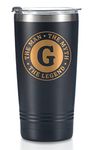 The Man The Myth The Legend Mug with Initials, Monogrammed Stainless Steel Travel Tumbler for Men, Funny Personalized Coffee Cup, Custom Beer Glass, Unique Birthday Christmas Gifts for Him, 20 oz, G