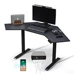 Kowo Corner Electric Standing Desk with USB C Hub & Wireless Charger, L Shaped Height Adjustable Desk, Memory Settings, 120x120cm Sit Stand Desk Stand Up Computer Gaming Desk Adjustable Table, Black