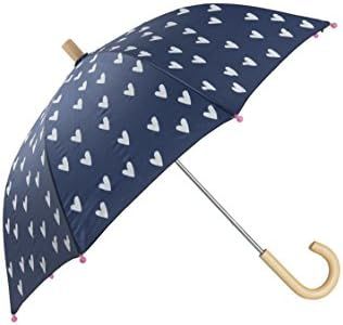 Hatley Girls' Printed Umbrellas, Navy & White Hearts, One Size, Kids Printed Umbrella