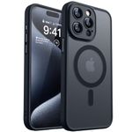 CANSHN Magnetic Compatible with iPhone 15 Pro Case, Upgraded [Full Camera Protection] [Compatible with Magsafe] [Translucent Matte] Shockproof Protective Phone Case 6.1" - Black