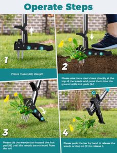YISSVIC Stand-Up Weed Puller – Stainless Steel 4-Claw, Telescopic Root Remover, Adjustable Non-Slip Handle, Blue